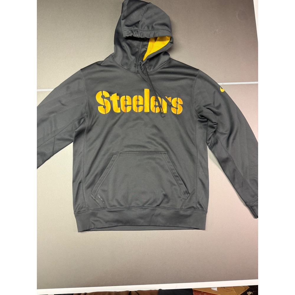 Nike NFL Pittsburgh Steelers Therma-FIT Hoodie Charcoal Gray Yellow Mens Small